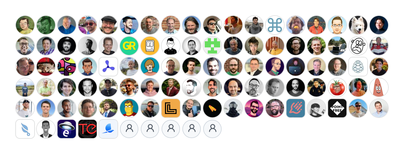 A grid of profile pictures showing the current sponsors of the Swift Package Index.