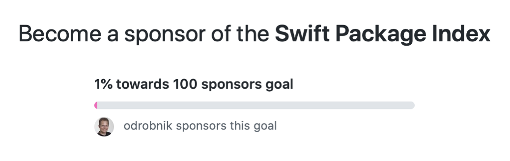 A screenshot of our GitHub sponsors goal showing 1% of 100 sponsors.
